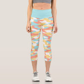 Leggings Capri Coral rouge jaune clair Motif Camouflage bleu clai (Recto)