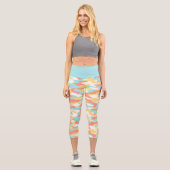 Leggings Capri Coral rouge jaune clair Motif Camouflage bleu clai (Recto)