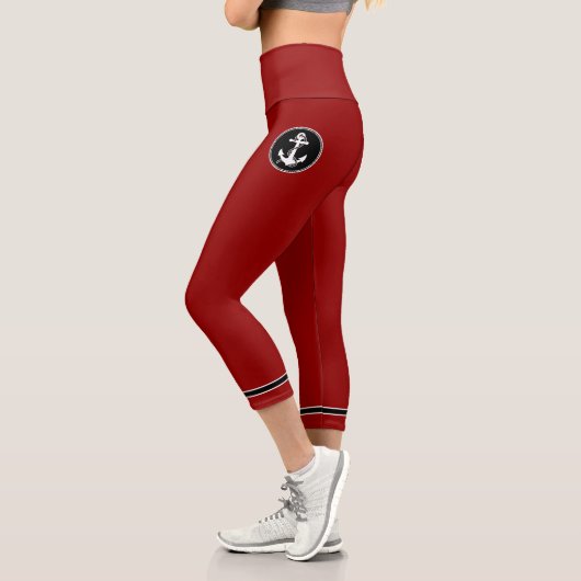 Leggings Capri Corde Ancre nautique rouge noir blanc rayures (Gauche)