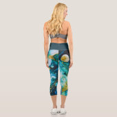 Leggings Capri Cosmos d'encre d'alcool bleu vert or (Verso)