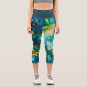 Leggings Capri Cosmos d'encre d'alcool bleu vert or (Recto)