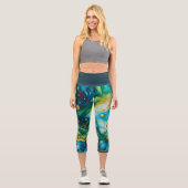 Leggings Capri Cosmos d'encre d'alcool bleu vert or (Recto)