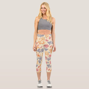 Leggings Capri Côtière rustique - Coquillages, Poissons étoilés,