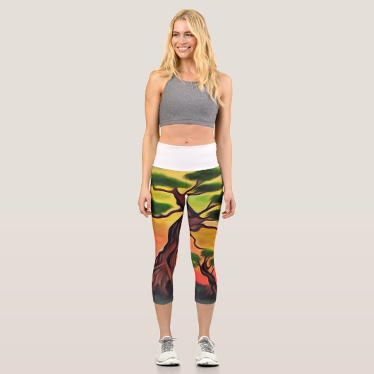 Leggings Capri Coucher de soleil sur une colline (Recto)