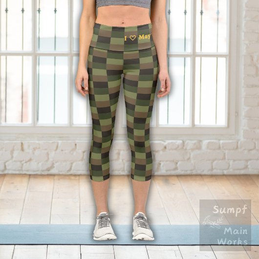 Leggings Capri Couleur de Forêt Profonde avec Jaune