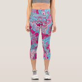 Leggings Capri Couleur rose Bleu Moderne Abstrait motif floral (Recto)