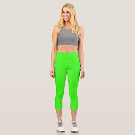 Leggings Capri Couleur solide verte néon (Recto)