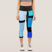 Leggings Capri Couleurs du bloc de couleur bleue Capris haut tail (Recto)