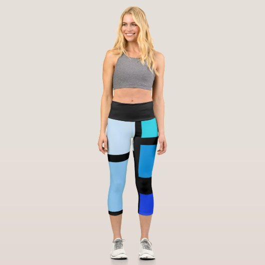 Leggings Capri Couleurs du bloc de couleur bleue Capris haut tail (Recto)