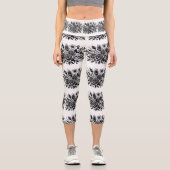 Leggings Capri Crâne de sucre noir et blanc floral gothique (Recto)
