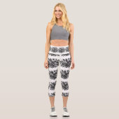 Leggings Capri Crâne de sucre noir et blanc floral gothique (Recto)