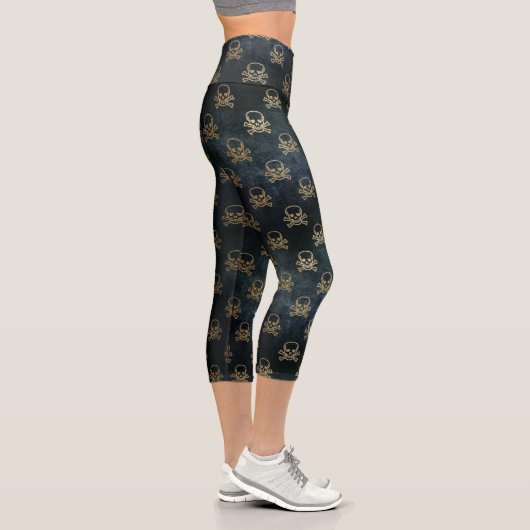 Leggings Capri Crâne noir et or et Motif Crossbones (Droite)