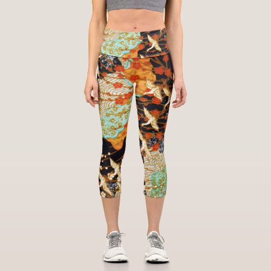 LEGGINGS CAPRI CRANES DE VOL AVEC FLEURS DE PRINTEMPS (Recto)