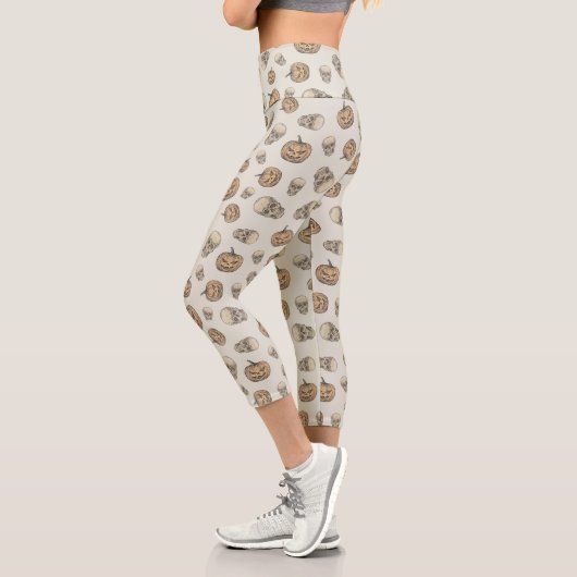 Leggings Capri Crânes et Citrouille Motif d'Halloween (Gauche)