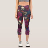 Leggings Capri Crânes et fleurs (Recto)