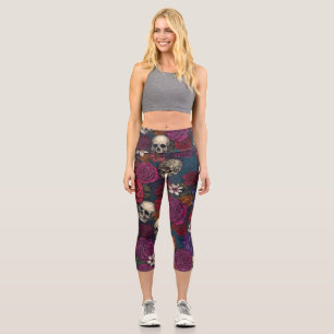 Leggings Capri Crânes et fleurs