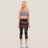Leggings Capri Crânes et roses rouges | Grunge gothique moderne (Recto)