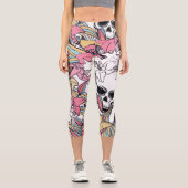 Leggings Capri Crânes Lily Fleurs : Boho Vintage. (Recto)