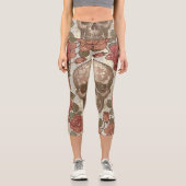Leggings Capri Crânes rétro et ornement Rose (Recto)