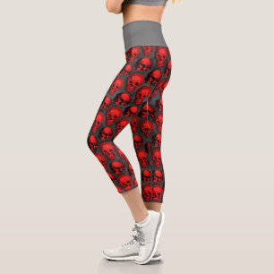 Leggings Capri Crânes rouges et série Tournesol Conception 1