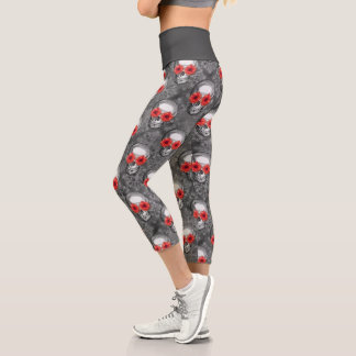 Leggings Capri Crânes rouges et série tournesol Design 3