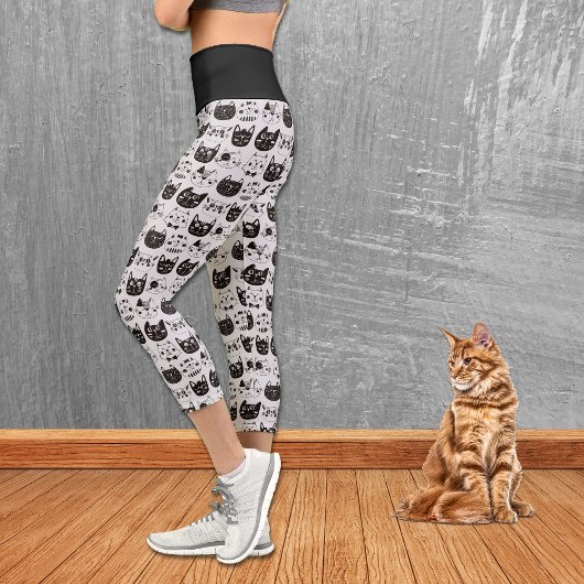 Leggings Capri Crazy Cat face Motif