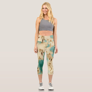 Leggings Capri Cream Gold Turquoise Cowhide Animal