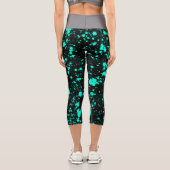 Leggings Capri Creative Black Mint Paint Splatter Artistic Splash (Verso)