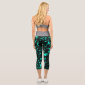 Leggings Capri Creative Black Mint Paint Splatter Artistic Splash (Verso)
