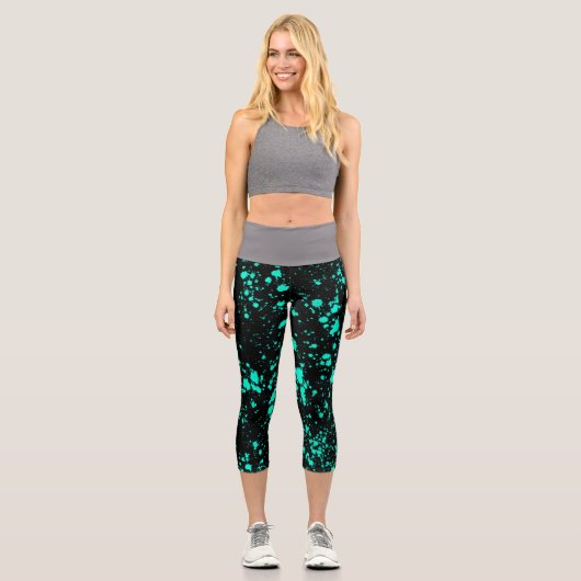 Leggings Capri Creative Black Mint Paint Splatter Artistic Splash (Recto)