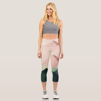 Leggings Capri Crête Pastel – Paysage de Montagne Géométrique #1
