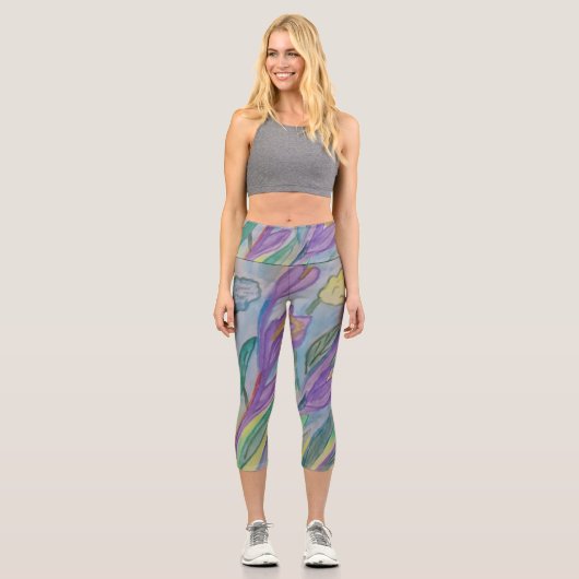 Leggings Capri Crocus de printemps Abstrait (Recto)