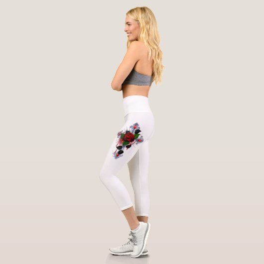Leggings Capri Croix d'argent avec une rose rouge (Gauche)