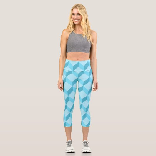 Leggings Capri Cubes bleu Aqua 3D géométriques (Recto)