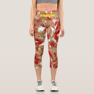 Leggings Capri Custom Beautiful feuille motif l Burgundy Exercice