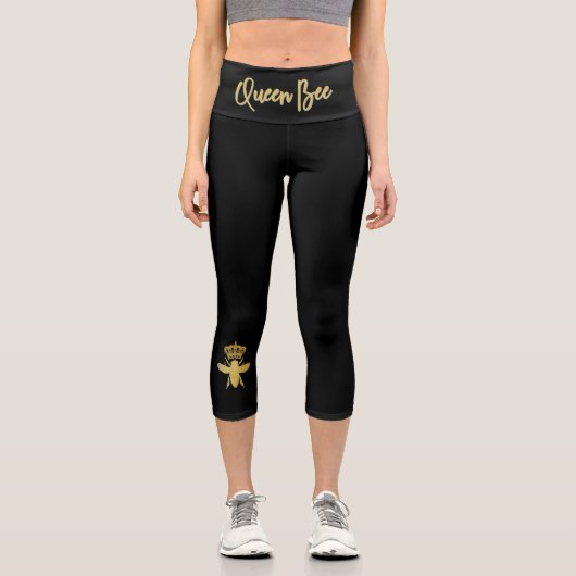 Leggings Capri Custom Modern QUEEN BEE Gold & Black Yoga Women (Recto)