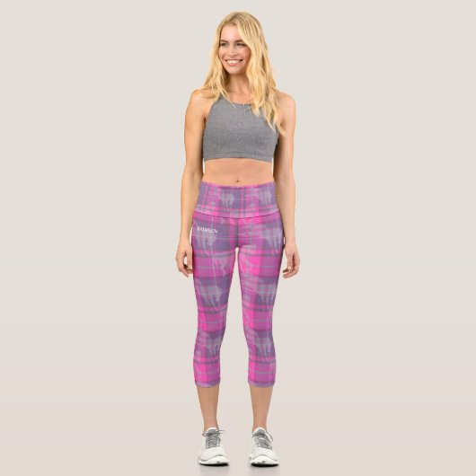 Leggings Capri Custom preppy pink purple horse tartan (Recto)