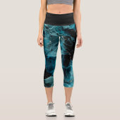 Leggings Capri Customizable Black and Blue High Waisted Capris (Recto)