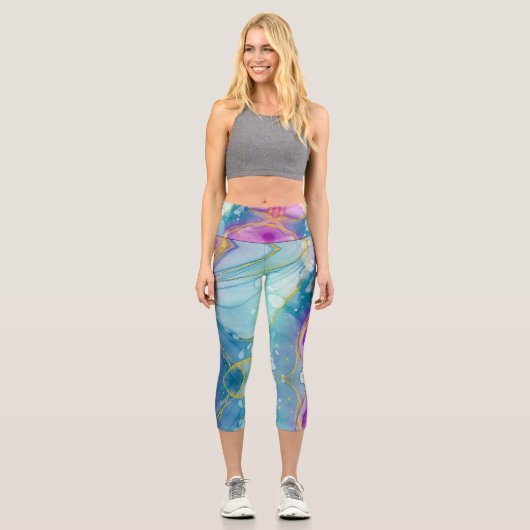 Leggings Capri Customizable Blue Purple Gold High Waisted Capris (Recto)