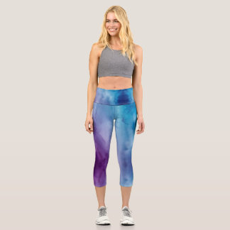 Leggings Capri Customizable Blue Purple High Waisted Capris