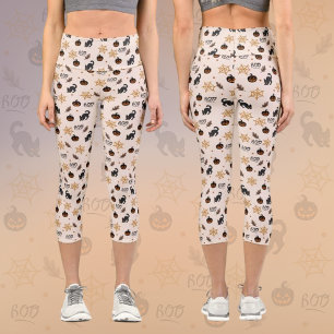 Leggings Capri Cute Citrouille Chat Noir Halloween Motif