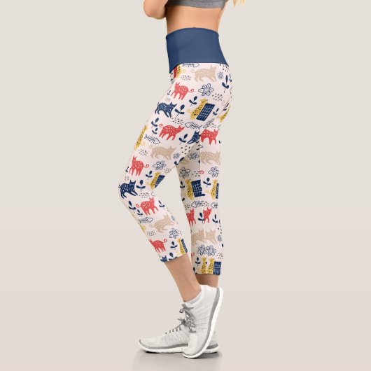 Leggings Capri Cute Coloré Botanique Floral Chat (Gauche)