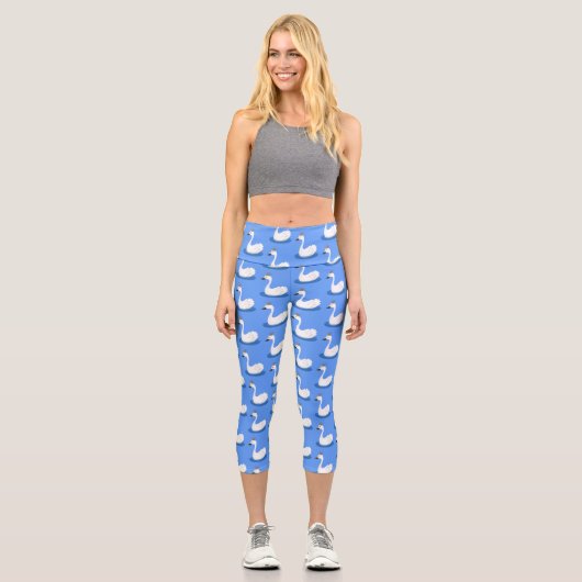Leggings Capri Cute cygne blanc avec dessin de la couronne (Recto)