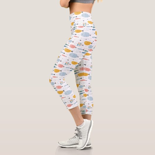 Leggings Capri Cute Doodle École de Motif de poisson (Gauche)