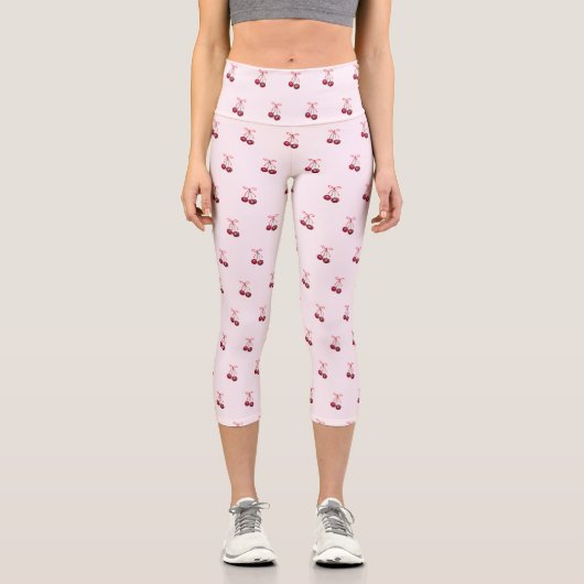 Leggings Capri Cute Girls Pink Bows and Cherries (Recto)