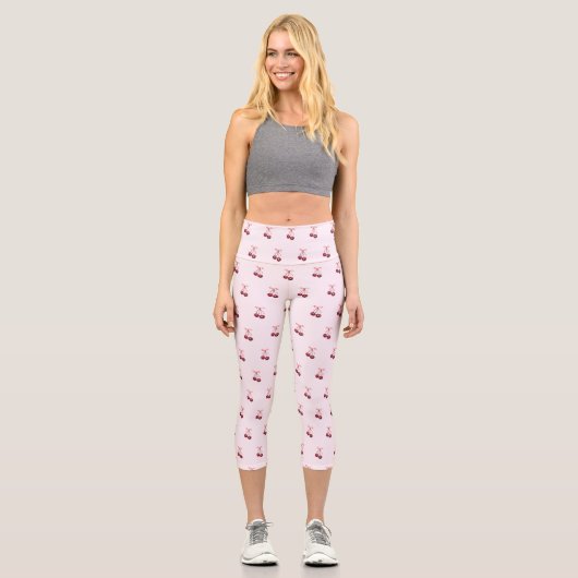 Leggings Capri Cute Girls Pink Bows and Cherries (Recto)