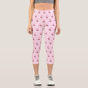 Leggings Capri Cute Girls Pink Bows and Cherries