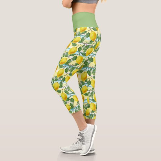 Leggings Capri Cute Hip Tropical Summer Lemons Fruit Motif (Gauche)