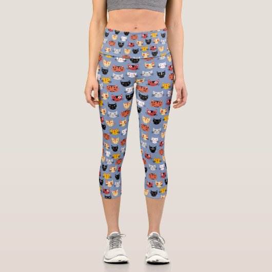 Leggings Capri Cute Kitty Chat Motif bleu (Recto)