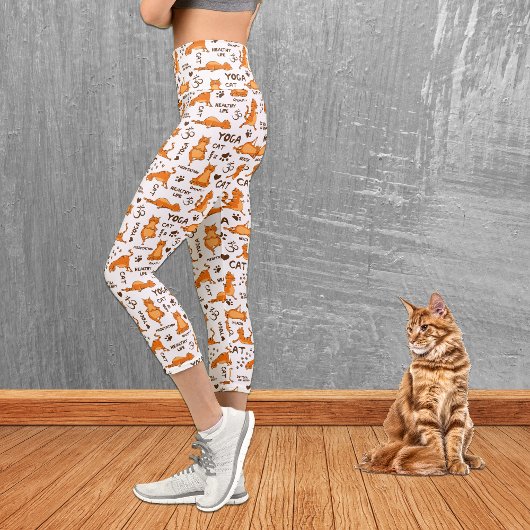 Leggings Capri Cute Orange Yoga Motif de chat